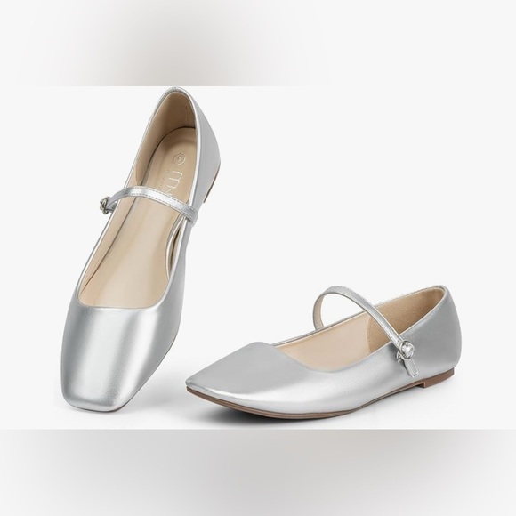 Silver Ballet Mary Jane Flats Adjustable Strap Square Toe Comfortable - Picture 2 of 10